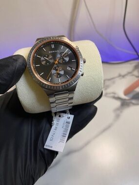 Bering Men's Stainless Steel Chronograph Watch - Black with Orange Accent